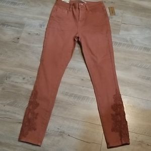 NWT Sz3 Mudd Rust Crochet Side Skinny Ankle Jeans